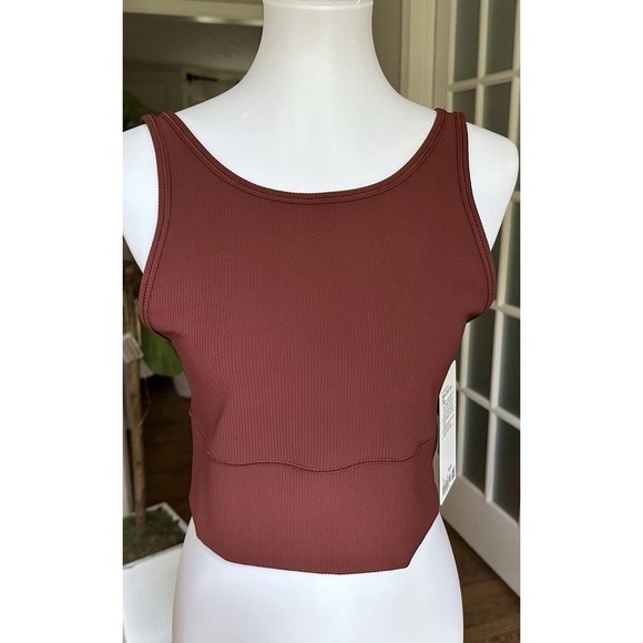 lululemon athletica Tops - Lululemon Power Pivot Tank Ribbed Red Brown Size 10 NWT Cropped Reversible